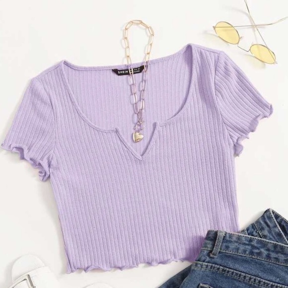 💖(2 for $15)💖 Lavender Ribbed T-shirt - Picture 1 of 4